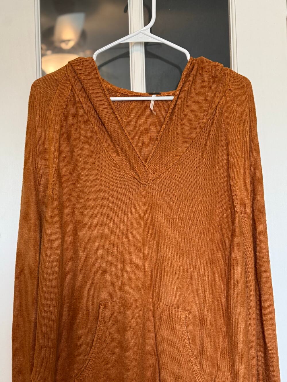Free People | oversized linen blend hoodie- rust orange tie sides SMALL
